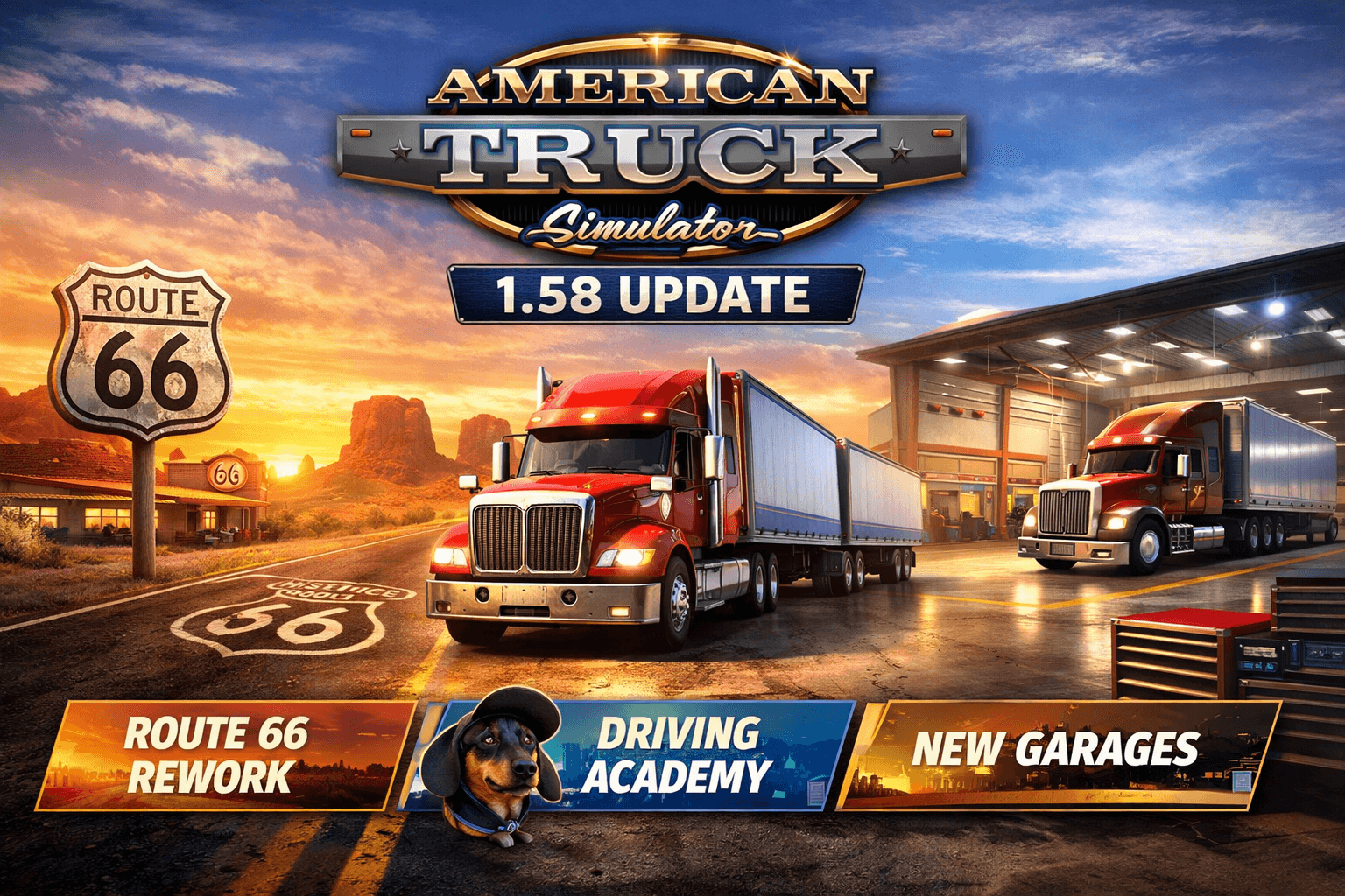 American Truck Simulator 1.58 Update – Route 66 Rework, Driving Academy & More